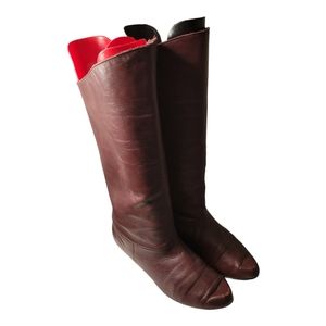 Size 7 Genuine Purple Leather Riding Boots/Vintage Pull On Boots 80s Style